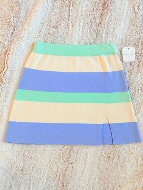 💙 NWT Altar’d State Knit Mini Skirt Pastel Stripe Coquette Coastal Tennis Preppy